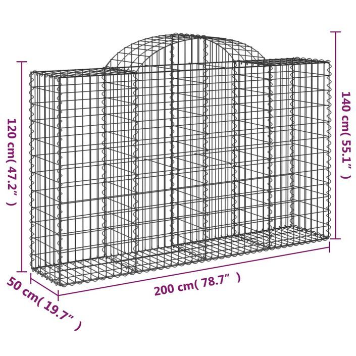 Paniers à gabions arqués 11 pcs 200x50x120/140 cm Fer galvanisé - Photo n°6