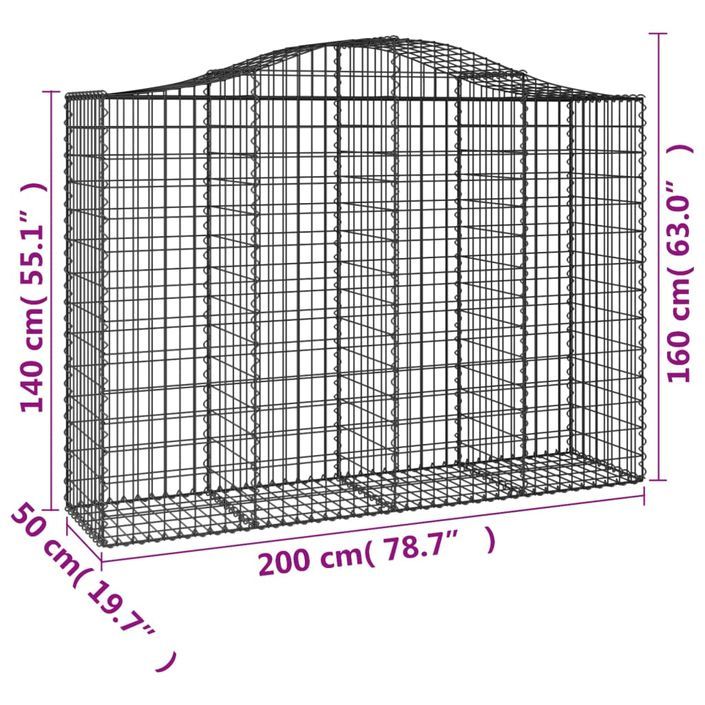 Paniers à gabions arqués 11 pcs 200x50x140/160 cm Fer galvanisé - Photo n°6