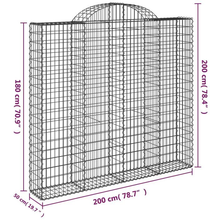 Paniers à gabions arqués 11 pcs 200x50x180/200 cm Fer galvanisé - Photo n°6