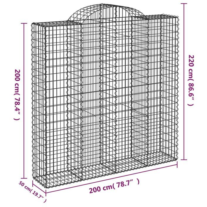 Paniers à gabions arqués 11 pcs 200x50x200/220 cm Fer galvanisé - Photo n°6