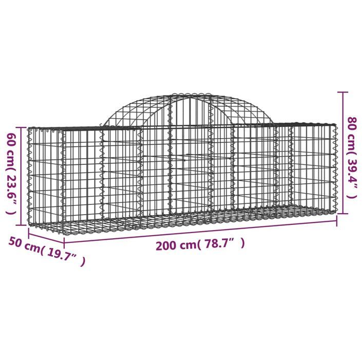 Paniers à gabions arqués 11 pcs 200x50x60/80 cm Fer galvanisé - Photo n°6