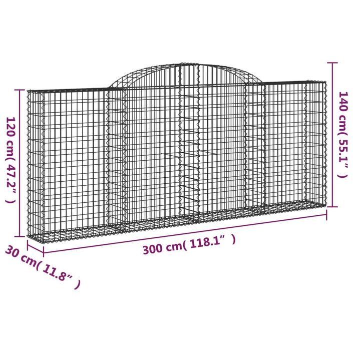 Paniers à gabions arqués 11 pcs 300x30x120/140 cm fer galvanisé - Photo n°6