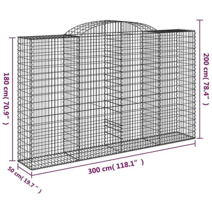 Paniers à gabions arqués 11 pcs 300x50x180/200 cm fer galvanisé - Photo n°6