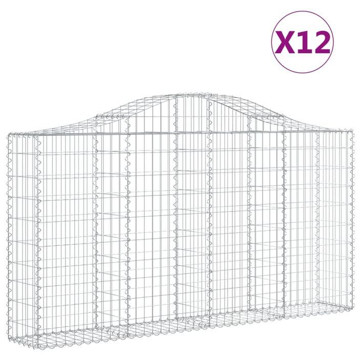 Paniers à gabions arqués 12 pcs 200x30x100/120 cm Fer galvanisé - Photo n°2