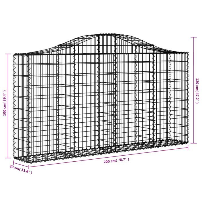 Paniers à gabions arqués 12 pcs 200x30x100/120 cm Fer galvanisé - Photo n°6