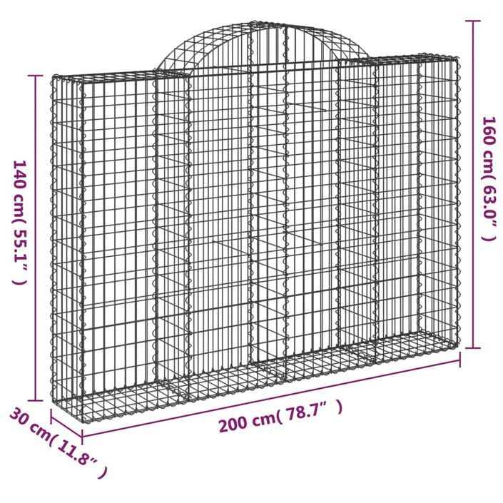 Paniers à gabions arqués 12 pcs 200x30x140/160 cm Fer galvanisé - Photo n°6