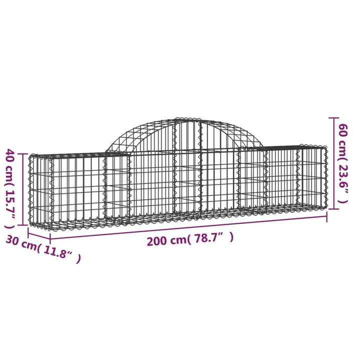 Paniers à gabions arqués 12 pcs 200x30x40/60 cm Fer galvanisé - Photo n°6