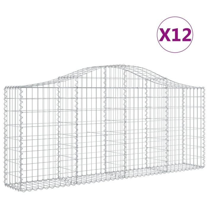 Paniers à gabions arqués 12 pcs 200x30x80/100 cm Fer galvanisé - Photo n°2