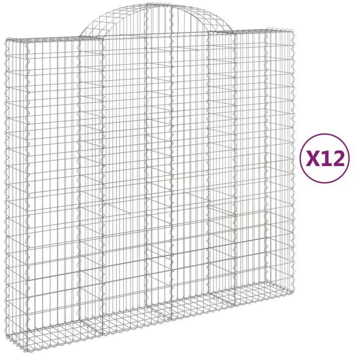 Paniers à gabions arqués 12 pcs 200x50x180/200 cm Fer galvanisé - Photo n°2