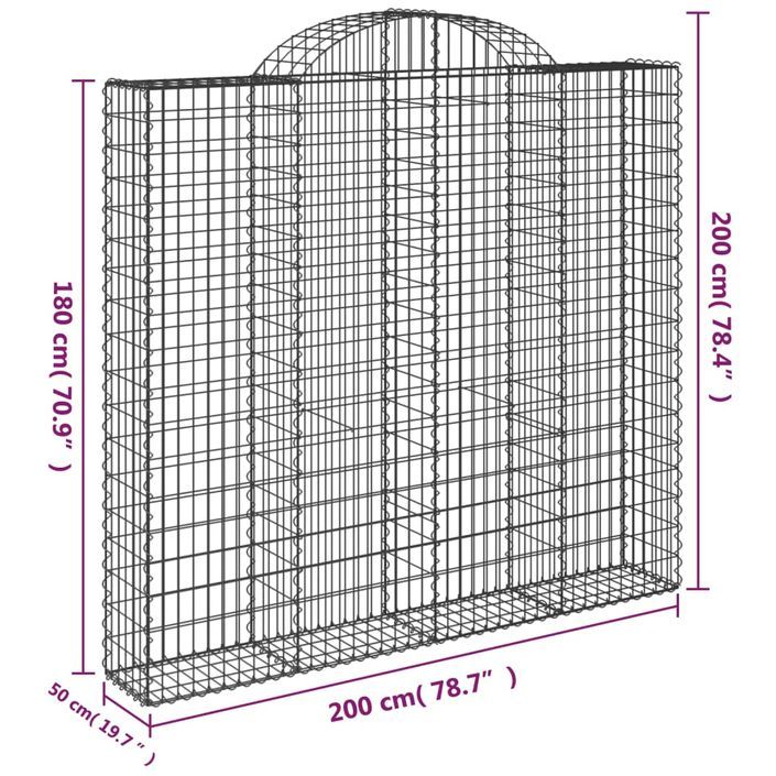 Paniers à gabions arqués 12 pcs 200x50x180/200 cm Fer galvanisé - Photo n°6