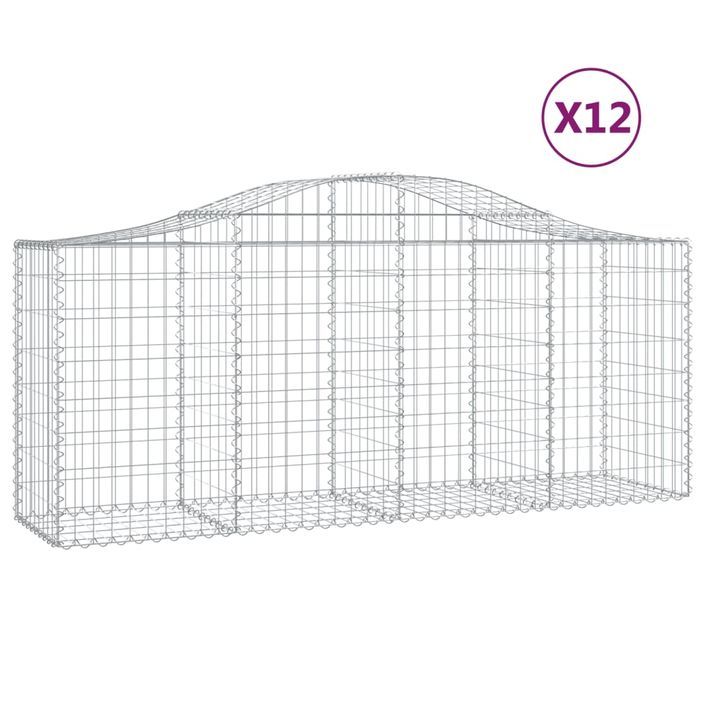 Paniers à gabions arqués 12 pcs 200x50x80/100 cm Fer galvanisé - Photo n°2