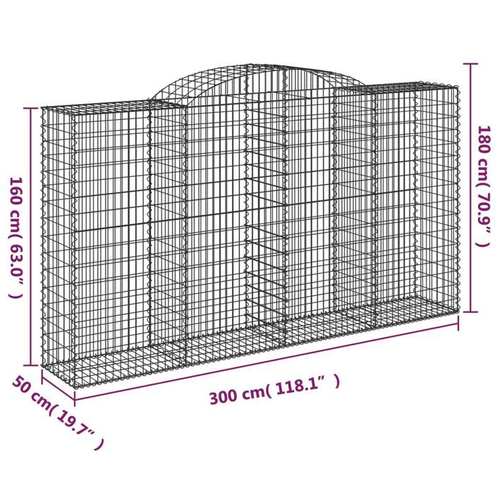 Paniers à gabions arqués 12 pcs 300x50x160/180 cm fer galvanisé - Photo n°6