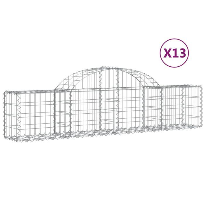 Paniers à gabions arqués 13 pcs 200x30x40/60 cm Fer galvanisé - Photo n°2