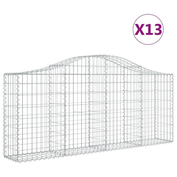 Paniers à gabions arqués 13 pcs 200x30x80/100 cm Fer galvanisé - Photo n°2