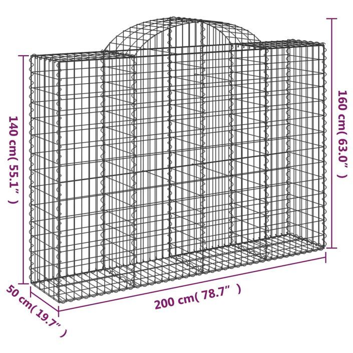 Paniers à gabions arqués 13 pcs 200x50x140/160 cm Fer galvanisé - Photo n°6