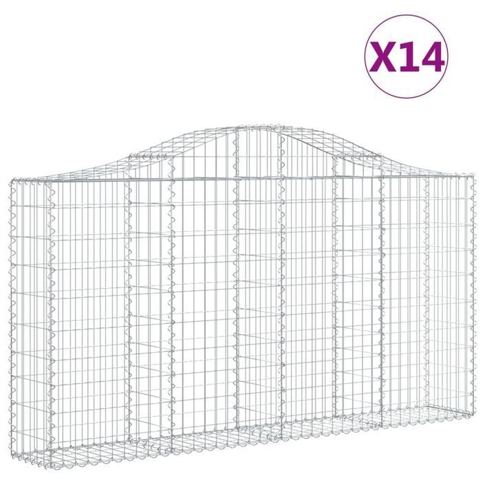 Paniers à gabions arqués 14 pcs 200x30x100/120 cm Fer galvanisé - Photo n°2