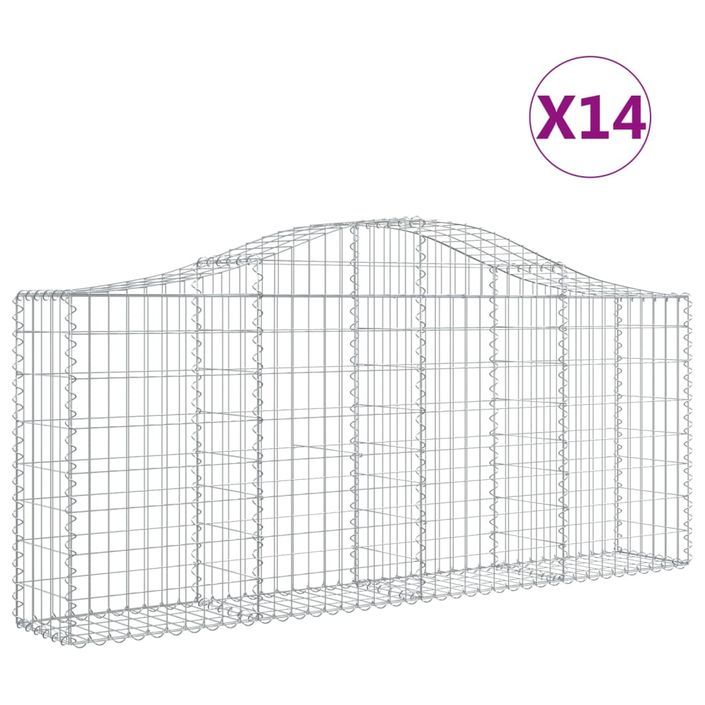 Paniers à gabions arqués 14 pcs 200x30x80/100 cm Fer galvanisé - Photo n°2