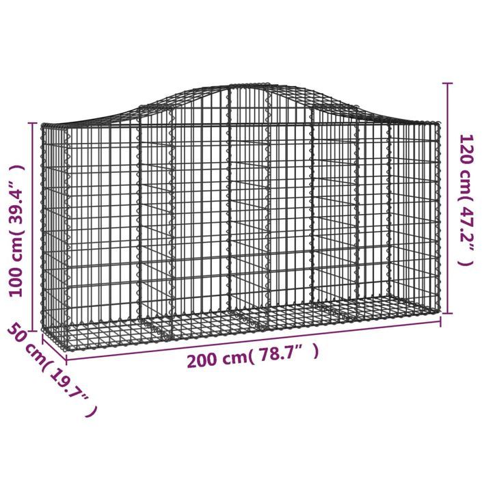 Paniers à gabions arqués 14 pcs 200x50x100/120 cm fer galvanisé - Photo n°6