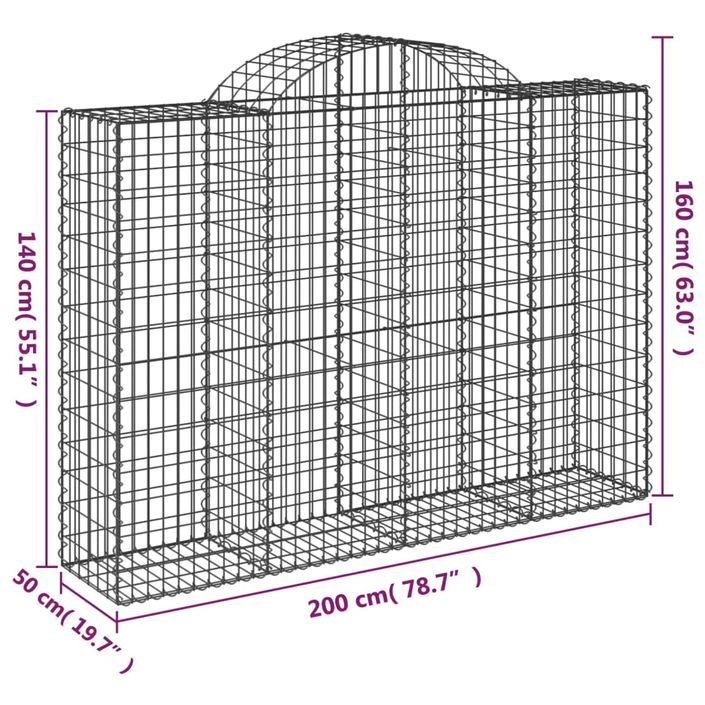 Paniers à gabions arqués 14 pcs 200x50x140/160 cm Fer galvanisé - Photo n°6