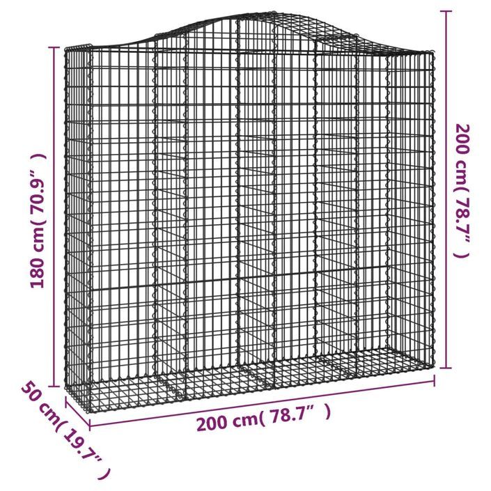 Paniers à gabions arqués 14 pcs 200x50x180/200 cm Fer galvanisé - Photo n°6