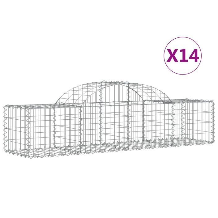 Paniers à gabions arqués 14 pcs 200x50x40/60 cm fer galvanisé - Photo n°2