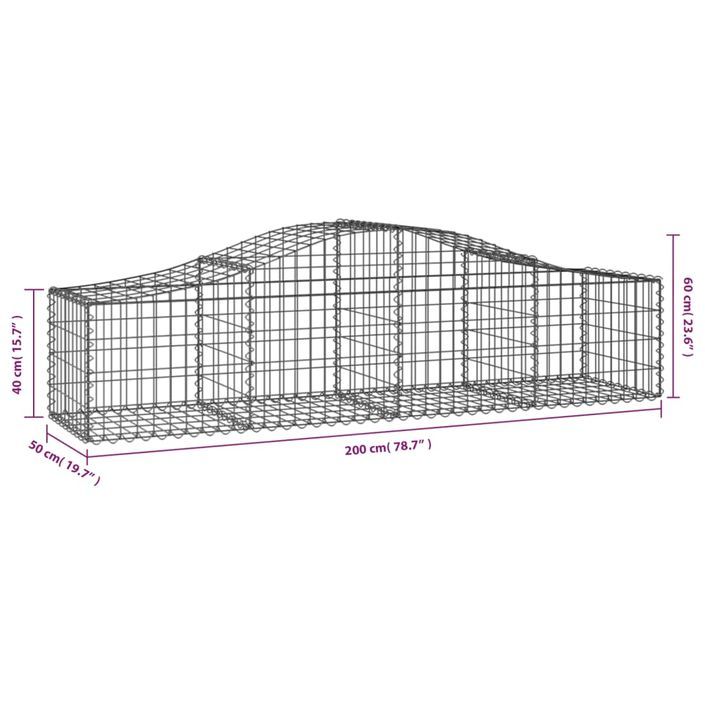 Paniers à gabions arqués 14 pcs 200x50x40/60 cm fer galvanisé - Photo n°6