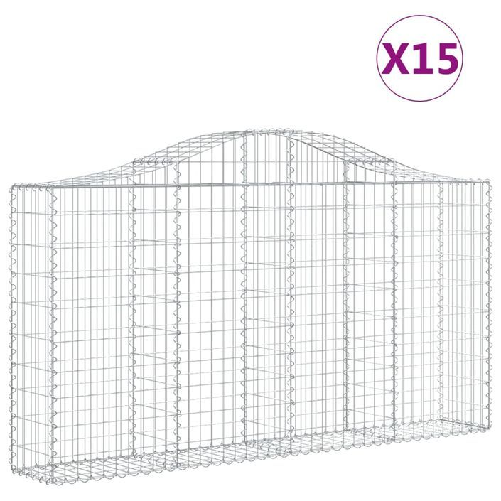 Paniers à gabions arqués 15 pcs 200x30x100/120 cm Fer galvanisé - Photo n°2