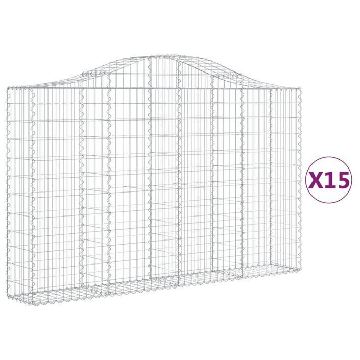 Paniers à gabions arqués 15 pcs 200x30x120/140 cm Fer galvanisé - Photo n°2