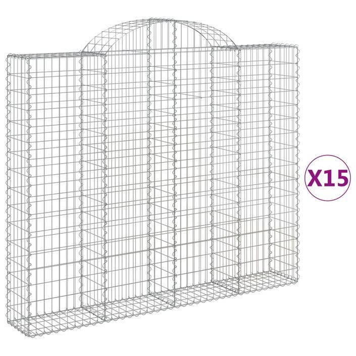 Paniers à gabions arqués 15 pcs 200x30x160/180 cm Fer galvanisé - Photo n°2