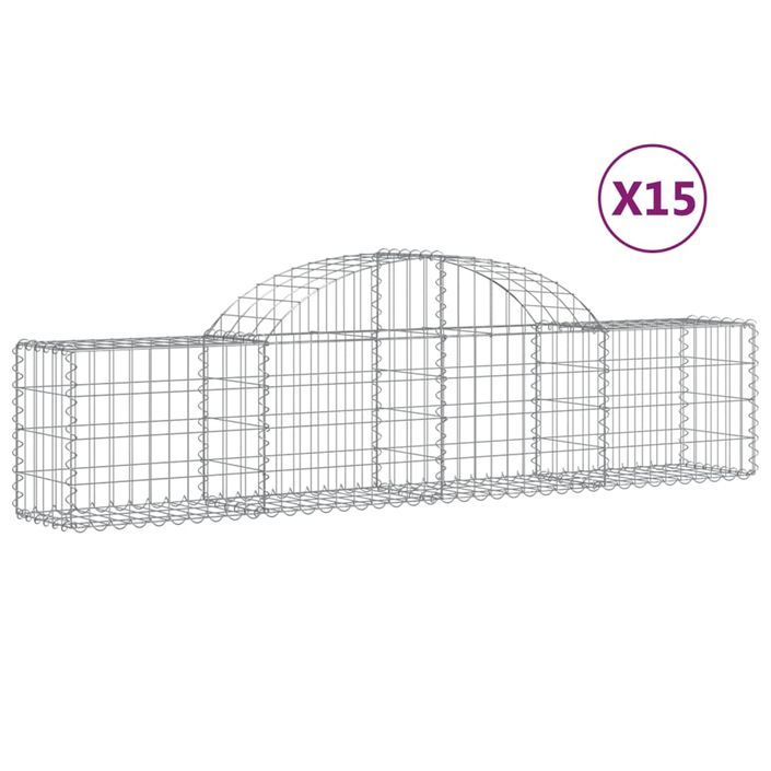 Paniers à gabions arqués 15 pcs 200x30x40/60 cm Fer galvanisé - Photo n°2