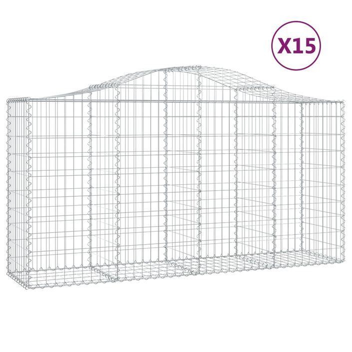 Paniers à gabions arqués 15 pcs 200x50x100/120 cm fer galvanisé - Photo n°2