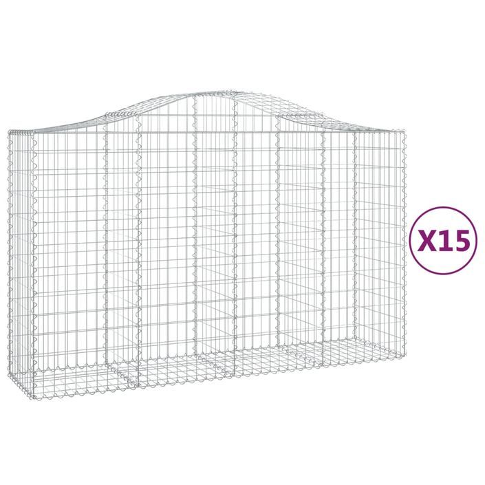 Paniers à gabions arqués 15 pcs 200x50x120/140 cm Fer galvanisé - Photo n°2