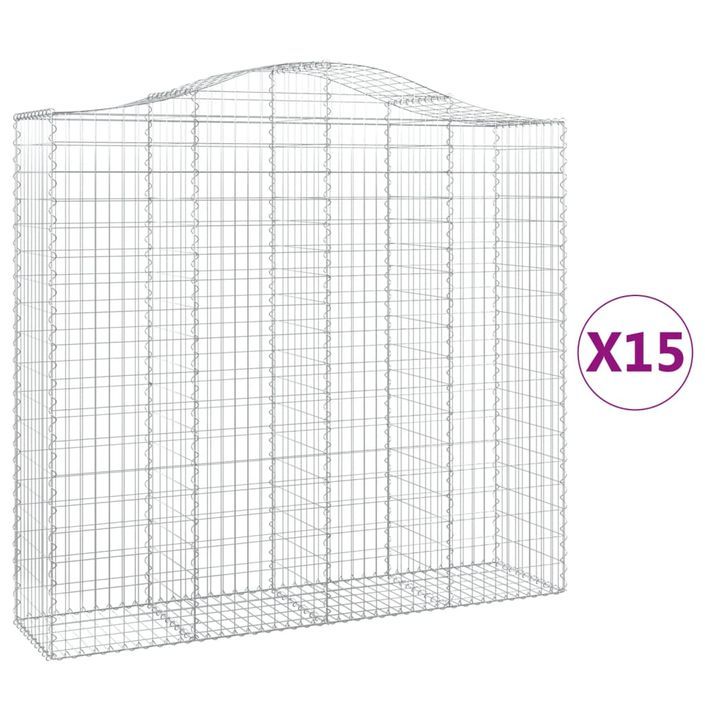 Paniers à gabions arqués 15 pcs 200x50x180/200 cm Fer galvanisé - Photo n°2