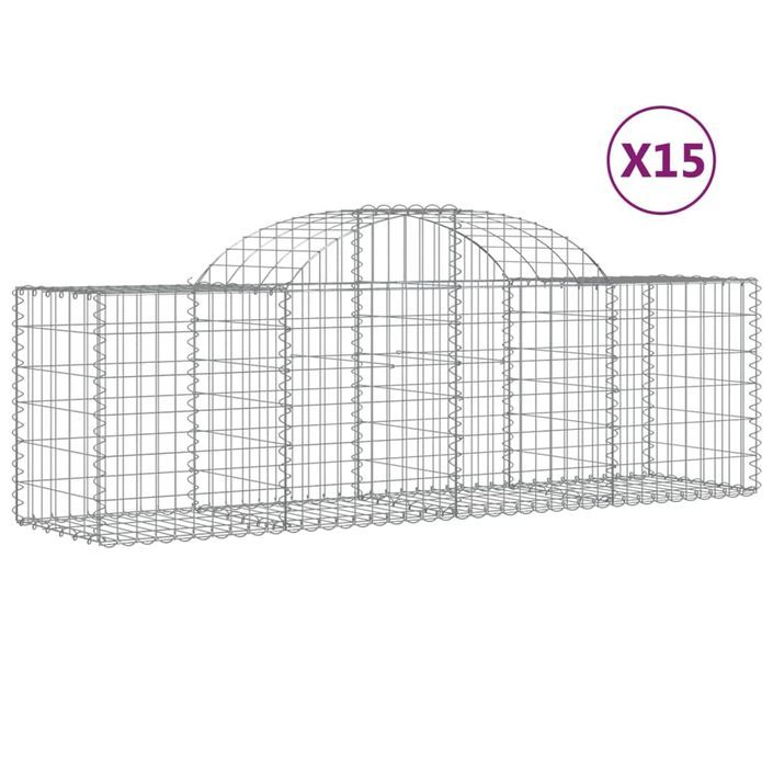 Paniers à gabions arqués 15 pcs 200x50x60/80 cm fer galvanisé - Photo n°2