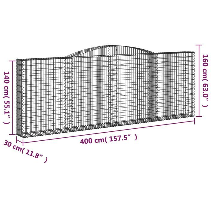 Paniers à gabions arqués 15 pcs 400x30x140/160 cm Fer galvanisé - Photo n°6