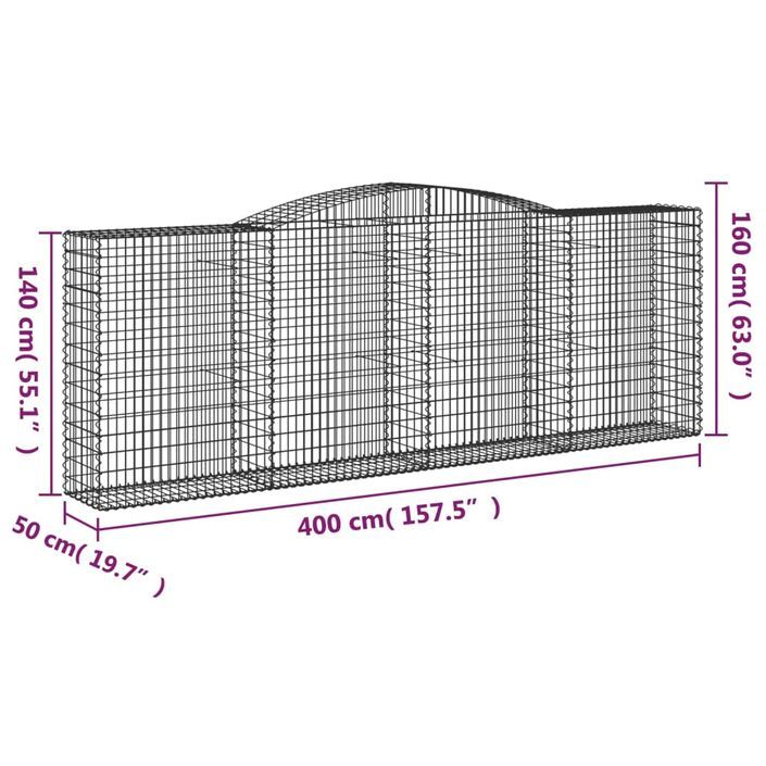 Paniers à gabions arqués 15 pcs 400x50x140/160 cm Fer galvanisé - Photo n°6