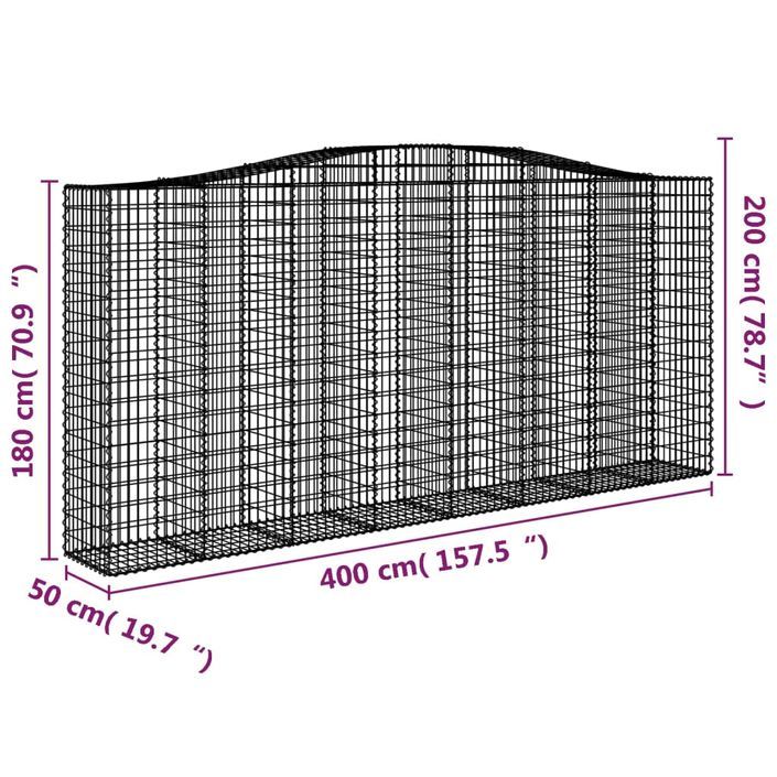 Paniers à gabions arqués 15 pcs 400x50x180/200 cm Fer galvanisé - Photo n°6