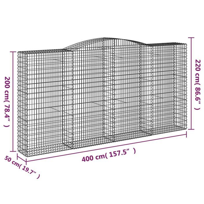 Paniers à gabions arqués 15 pcs 400x50x200/220 cm Fer galvanisé - Photo n°6