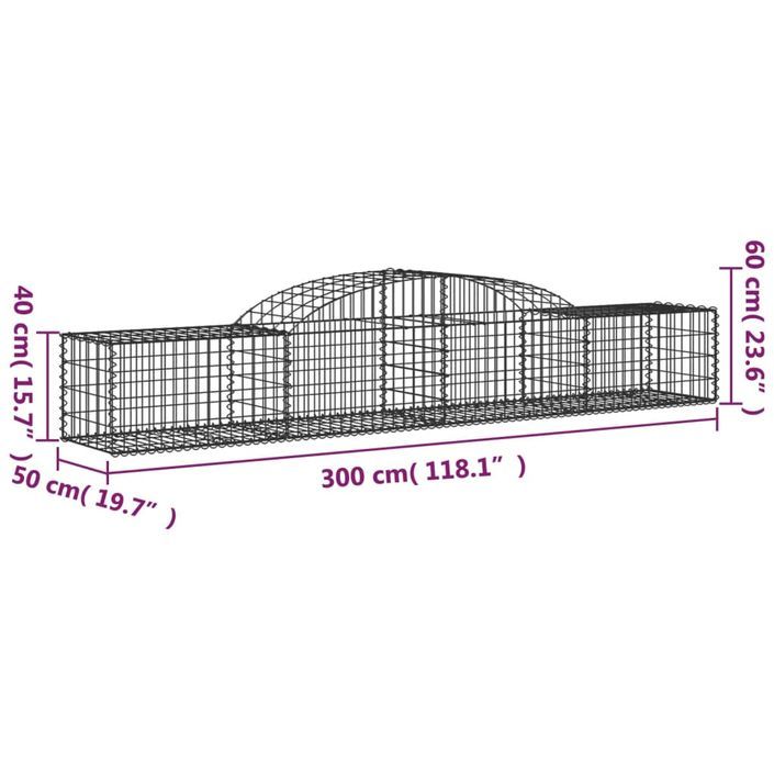 Paniers à gabions arqués 17 pcs 300x50x40/60 cm fer galvanisé - Photo n°6