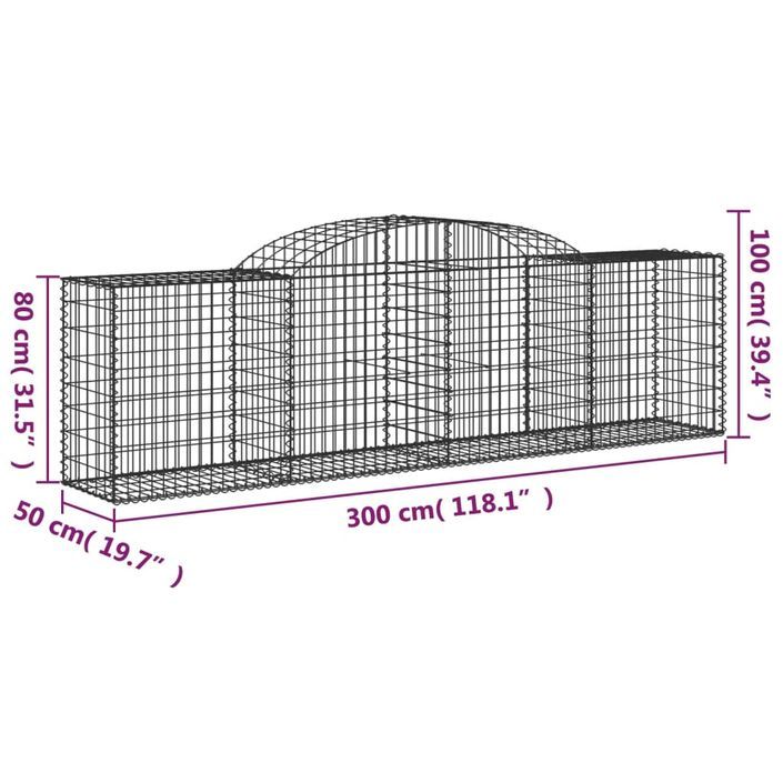 Paniers à gabions arqués 17 pcs 300x50x80/100 cm fer galvanisé - Photo n°6