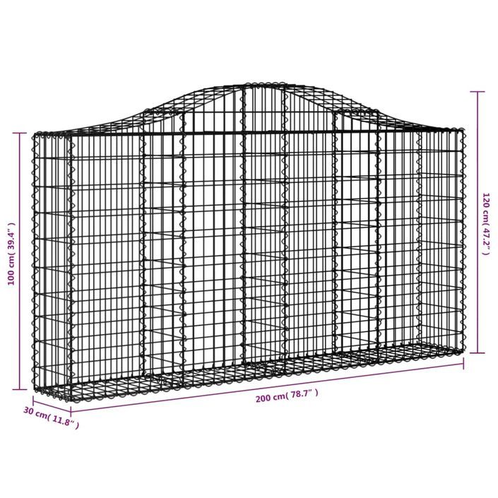 Paniers à gabions arqués 18 pcs 200x30x100/120 cm Fer galvanisé - Photo n°6