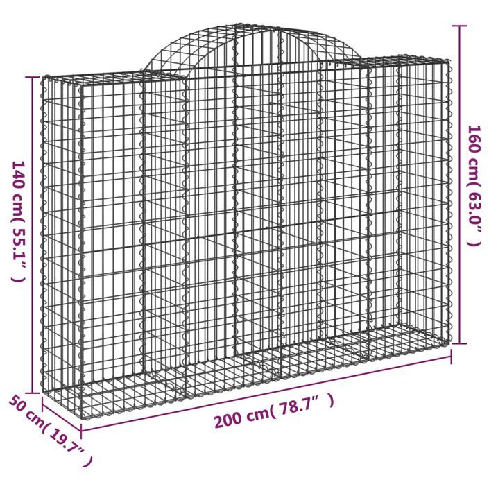 Paniers à gabions arqués 18 pcs 200x50x140/160 cm Fer galvanisé - Photo n°6