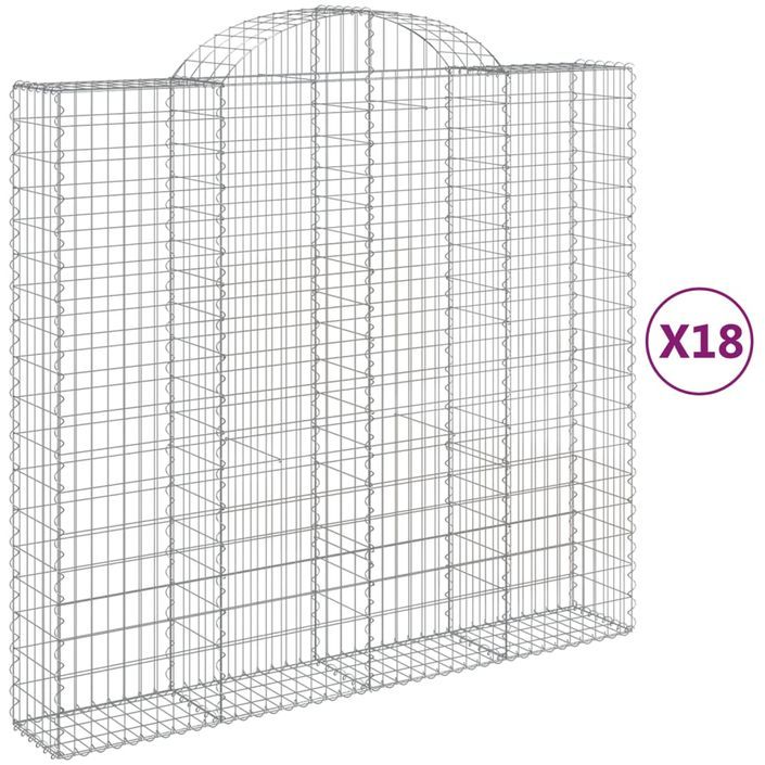 Paniers à gabions arqués 18 pcs 200x50x180/200 cm Fer galvanisé - Photo n°2