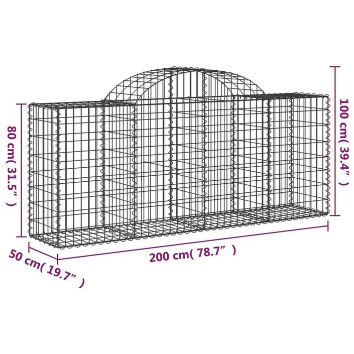 Paniers à gabions arqués 18 pcs 200x50x80/100 cm Fer galvanisé - Photo n°6