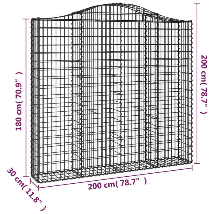 Paniers à gabions arqués 2 pcs 200x30x180/200 cm Fer galvanisé - Photo n°6