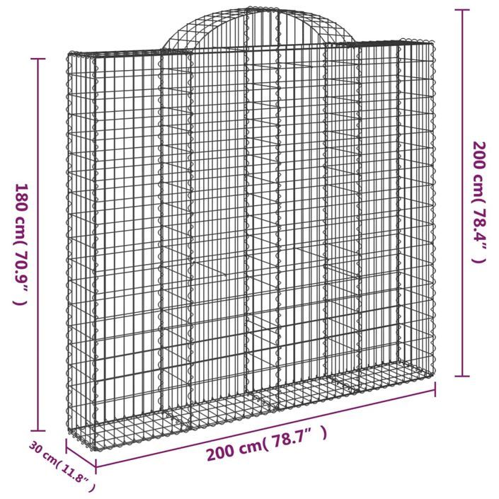 Paniers à gabions arqués 2 pcs 200x30x180/200 cm Fer galvanisé - Photo n°6