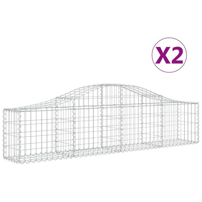 Paniers à gabions arqués 2 pcs 200x30x40/60 cm Fer galvanisé - Photo n°2