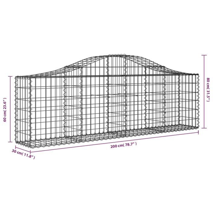 Paniers à gabions arqués 2 pcs 200x30x60/80 cm Fer galvanisé - Photo n°6