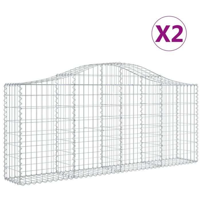 Paniers à gabions arqués 2 pcs 200x30x80/100 cm Fer galvanisé - Photo n°2