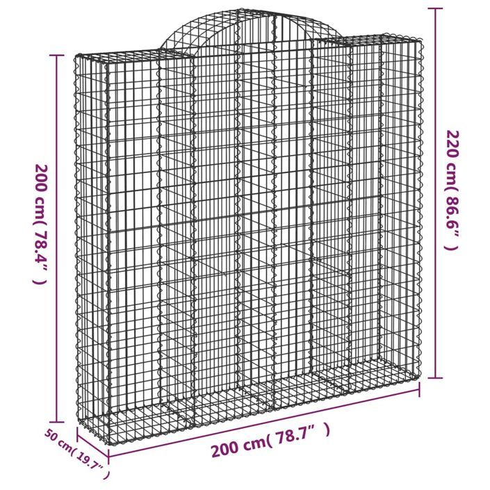 Paniers à gabions arqués 2 pcs 200x50x200/220 cm Fer galvanisé - Photo n°6